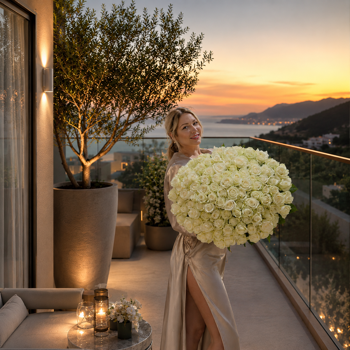 The Pure Elegance — bouquet de 100 roses blanches premium · Blush Floral Designer, Nice